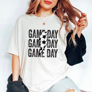Game Day Soccer Lightning Bolt Graphic T-Shirt Vintage Sports Fan Tee 93